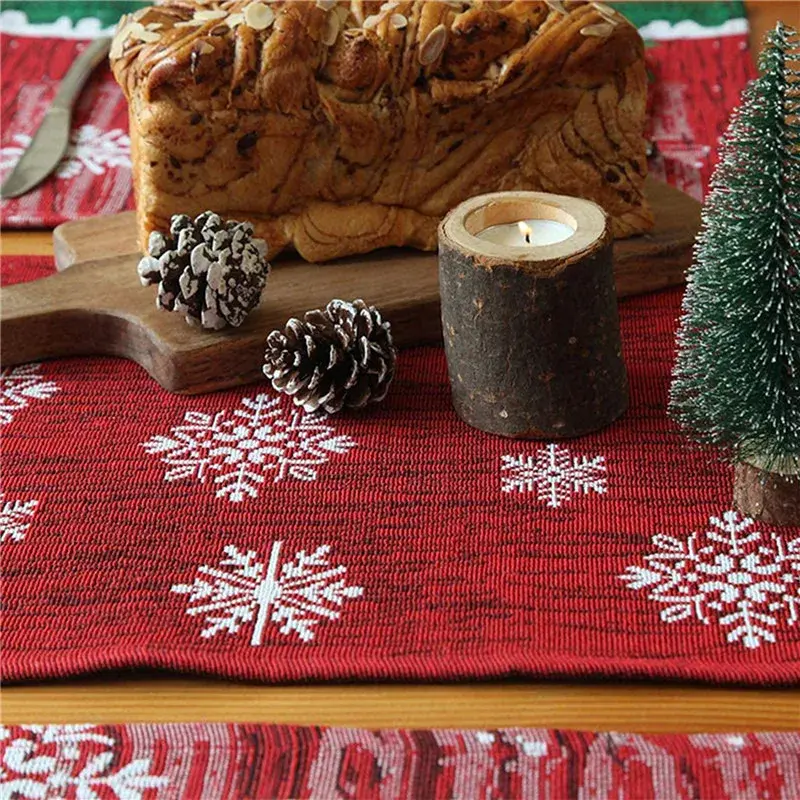 Cotton Linen Snowman Snowflork Embroidery Table Runner For Christmas Decoration Table Cover Red Xmas Party Table Flag Tablecloth