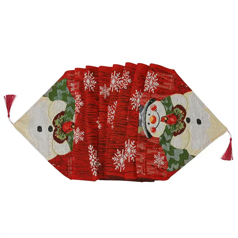 Cotton Linen Snowman Snowflork Embroidery Table Runner For Christmas Decoration Table Cover Red Xmas Party Table Flag Tablecloth