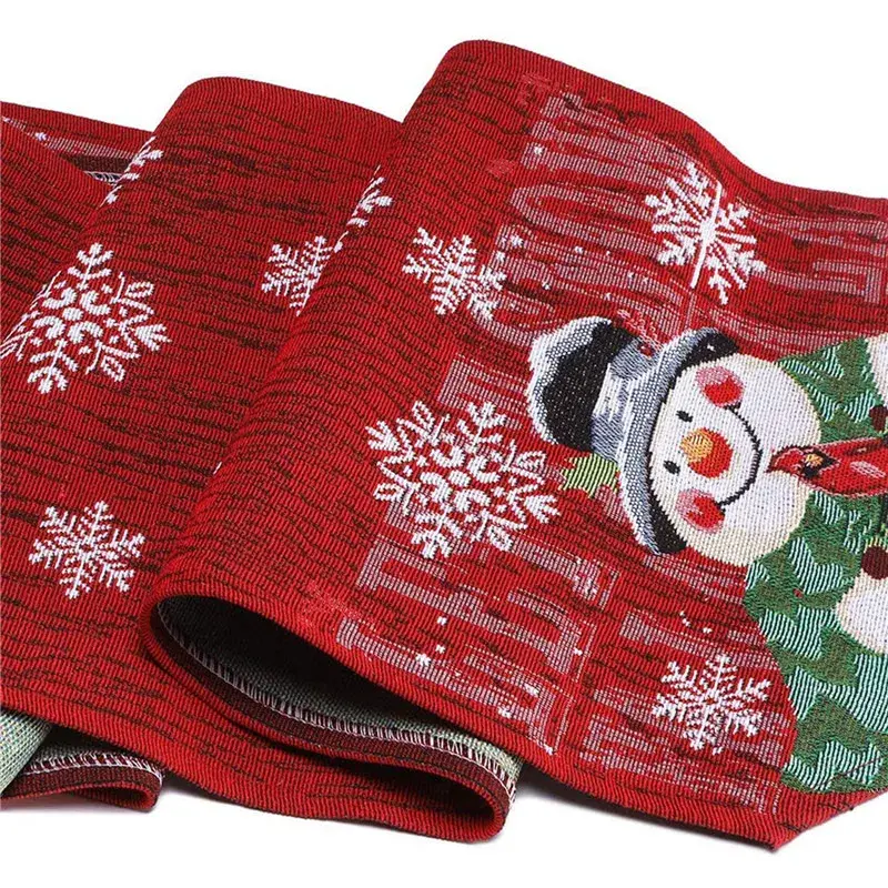 Cotton Linen Snowman Snowflork Embroidery Table Runner For Christmas Decoration Table Cover Red Xmas Party Table Flag Tablecloth