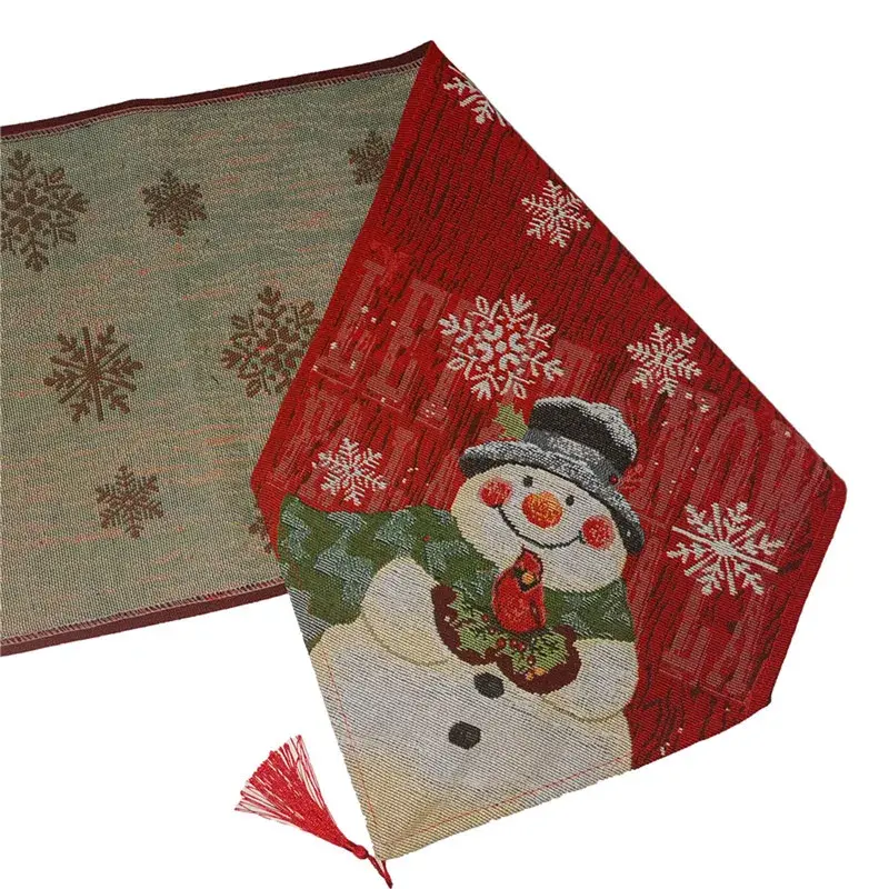Cotton Linen Snowman Snowflork Embroidery Table Runner For Christmas Decoration Table Cover Red Xmas Party Table Flag Tablecloth