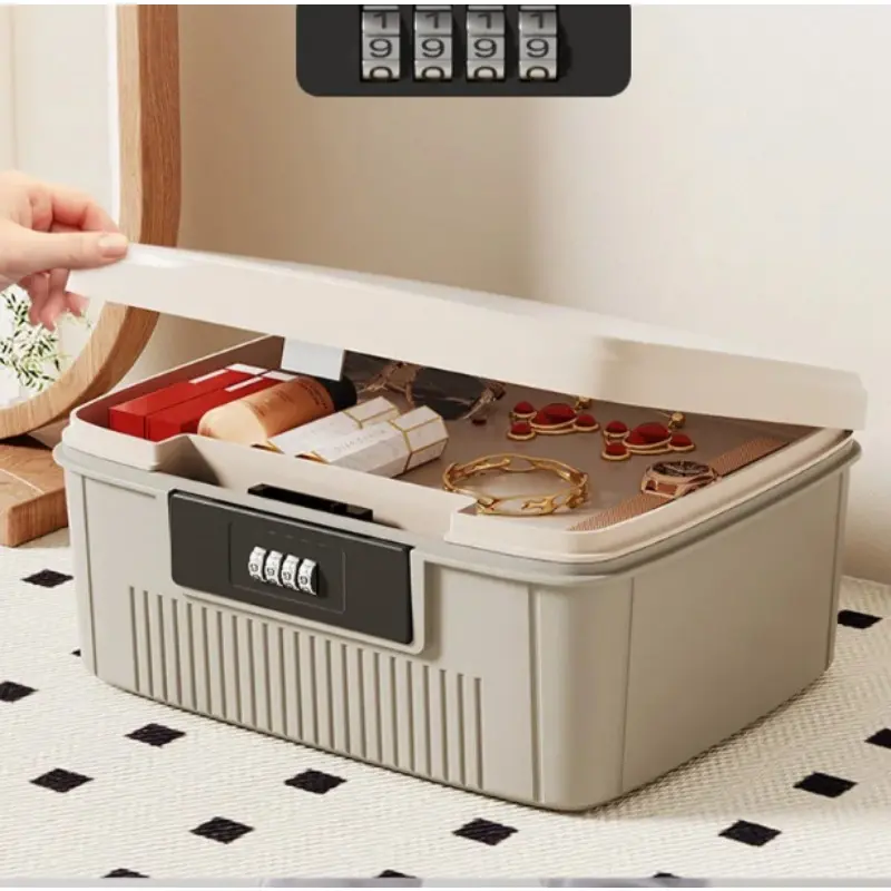 Portable Four Digit Password Lock Safe Box Household Cash Jewelry Privacy Security Storage Box Passport Medicine Organizer Box
