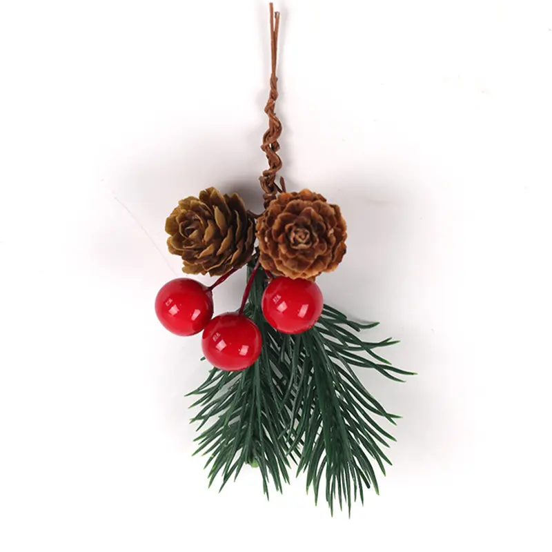 10PCS Artificial Christmas Red Berry Branch Snowflake Pine Needle Pine Cone Branches For Xmas DIY Wreath Supplies Noel Decoraton