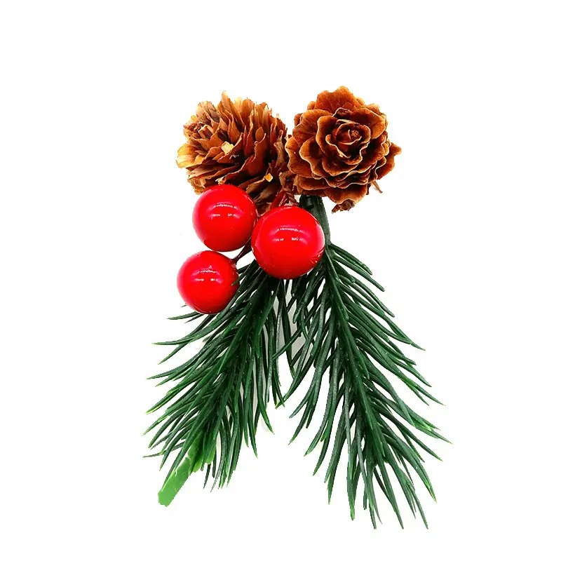 10PCS Artificial Christmas Red Berry Branch Snowflake Pine Needle Pine Cone Branches For Xmas DIY Wreath Supplies Noel Decoraton