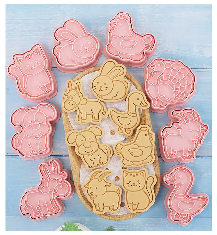 8Pcs Farm Animal Biscuit Mold Cartoon Cat, Dog, Chicken and Duck Cookie Home DIY Baking Accessories
