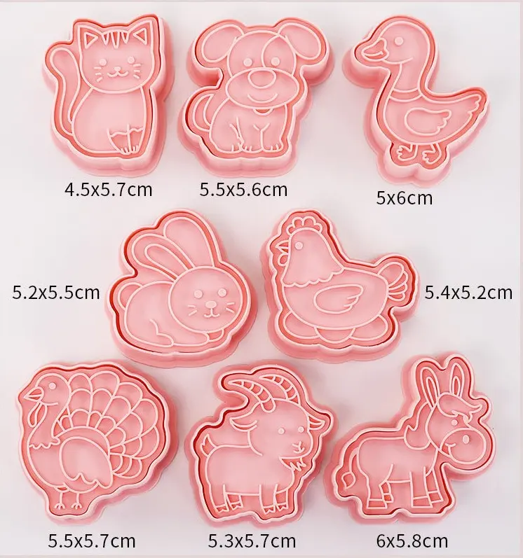 8Pcs Farm Animal Biscuit Mold Cartoon Cat, Dog, Chicken and Duck Cookie Home DIY Baking Accessories