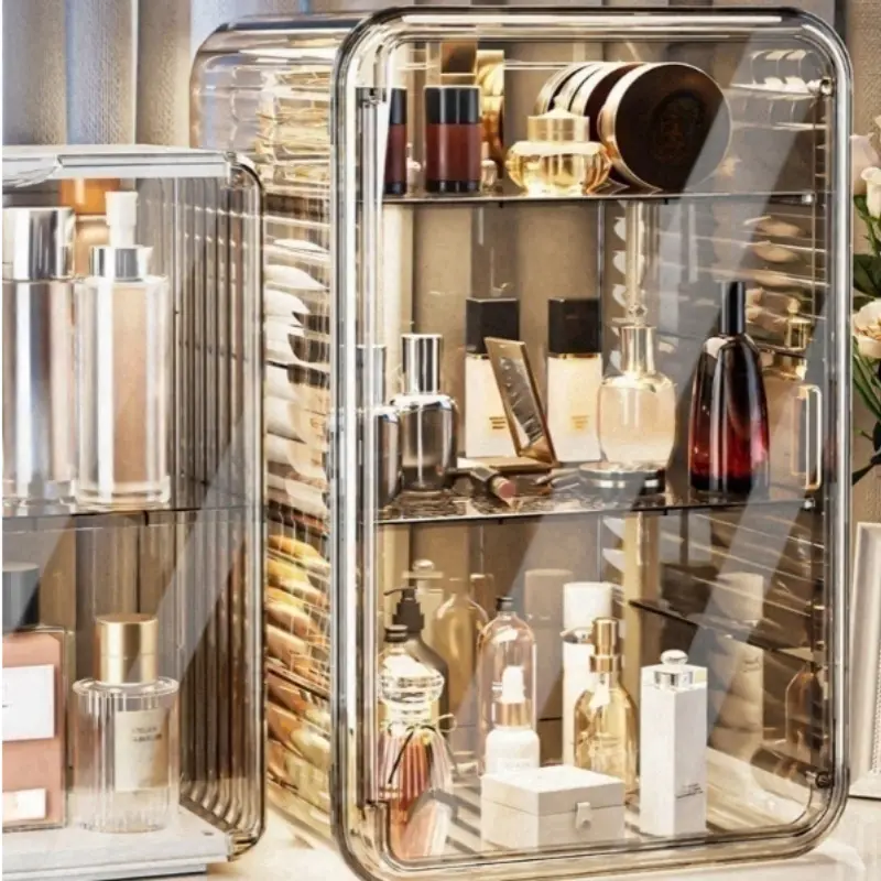 Makeup Organizer Large Capacity Cosmetics Makeup Organizer for Vanity Dustproof Waterproof Cosmetics Display Case with 3 Levels
