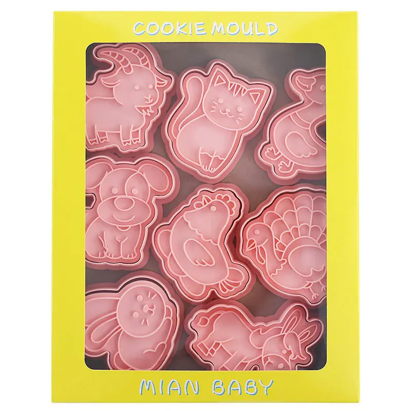 8Pcs Farm Animal Biscuit Mold Cartoon Cat, Dog, Chicken and Duck Cookie Home DIY Baking Accessories