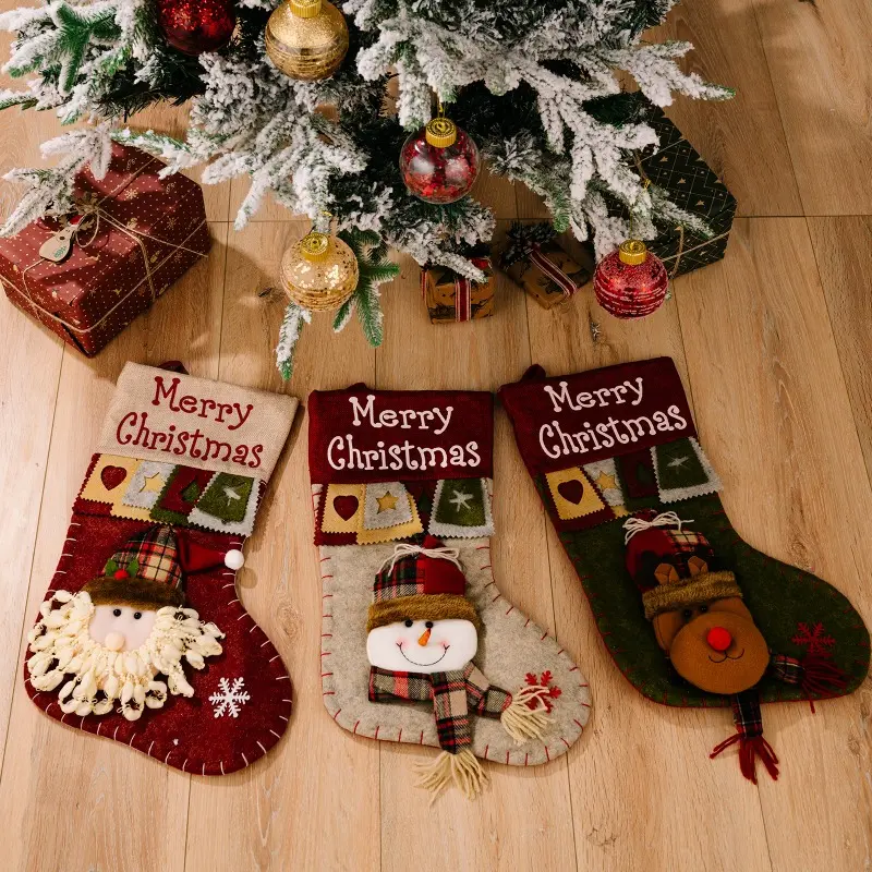 Large Capacity Gift Bag Merry Christmas Hanging Sock for Kid Holiday Stair Handrail Fireplace DIY Xmas Tree New Year Decoration