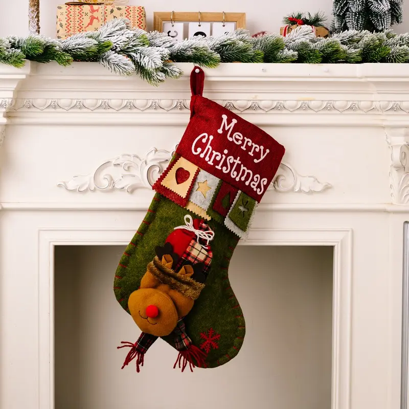 Large Capacity Gift Bag Merry Christmas Hanging Sock for Kid Holiday Stair Handrail Fireplace DIY Xmas Tree New Year Decoration