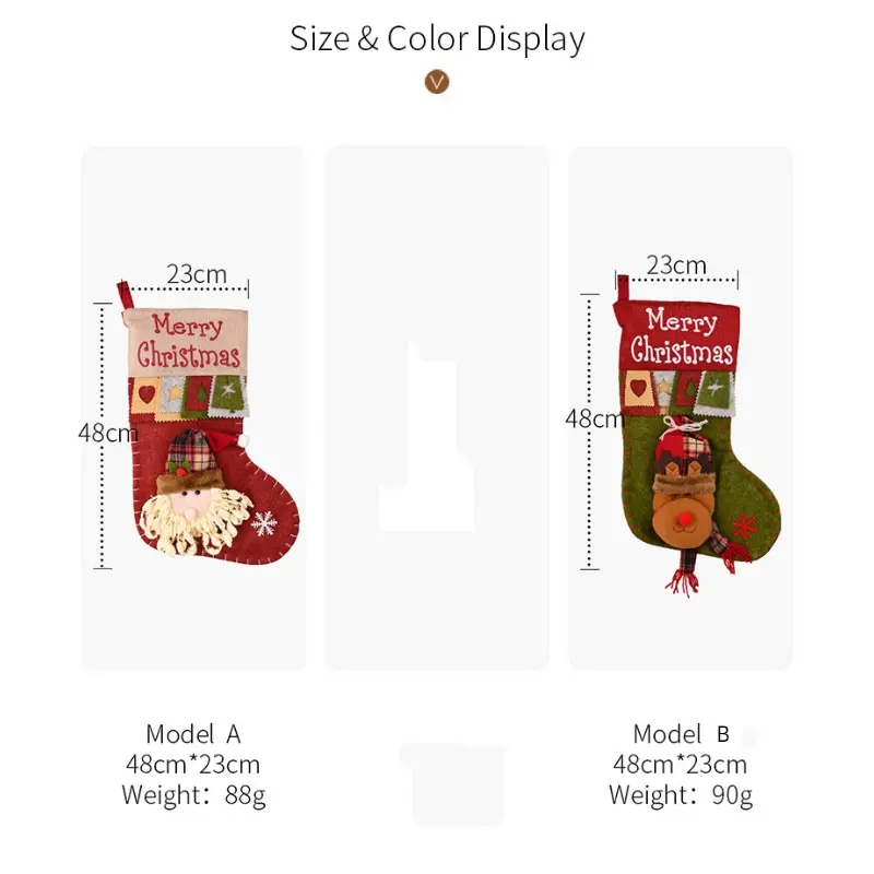 Large Capacity Gift Bag Merry Christmas Hanging Sock for Kid Holiday Stair Handrail Fireplace DIY Xmas Tree New Year Decoration
