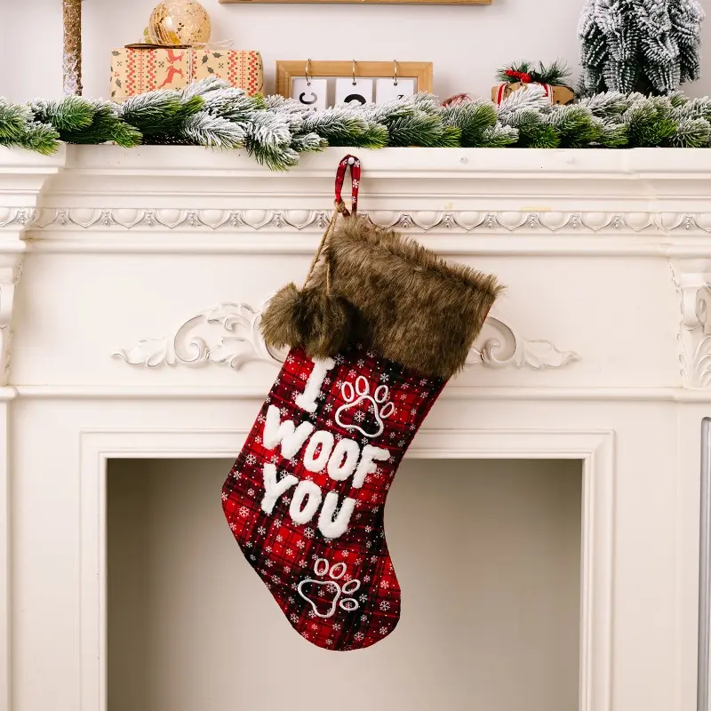 Dog Christmas Ornaments Socks Pendants XMAS Fur Collar Lattice Socks Christmas Tree Decorations Navidad 2024 Wholesale