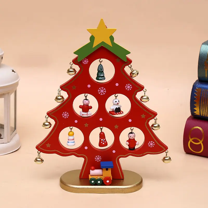 Mini Christmas Tree Decorations Wooden Desktop Christmas Tree Ornament Christmas Atmosphere Home Decor Xmas Ornaments Kids Gift