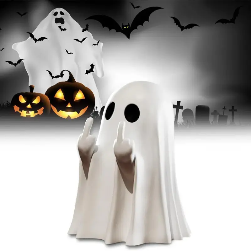 Middle Finger Cute Ghost Statue Ghosts Small Scary Ghost Figurines Halloween Home Decorations Coffee Table Centerpieces NEW