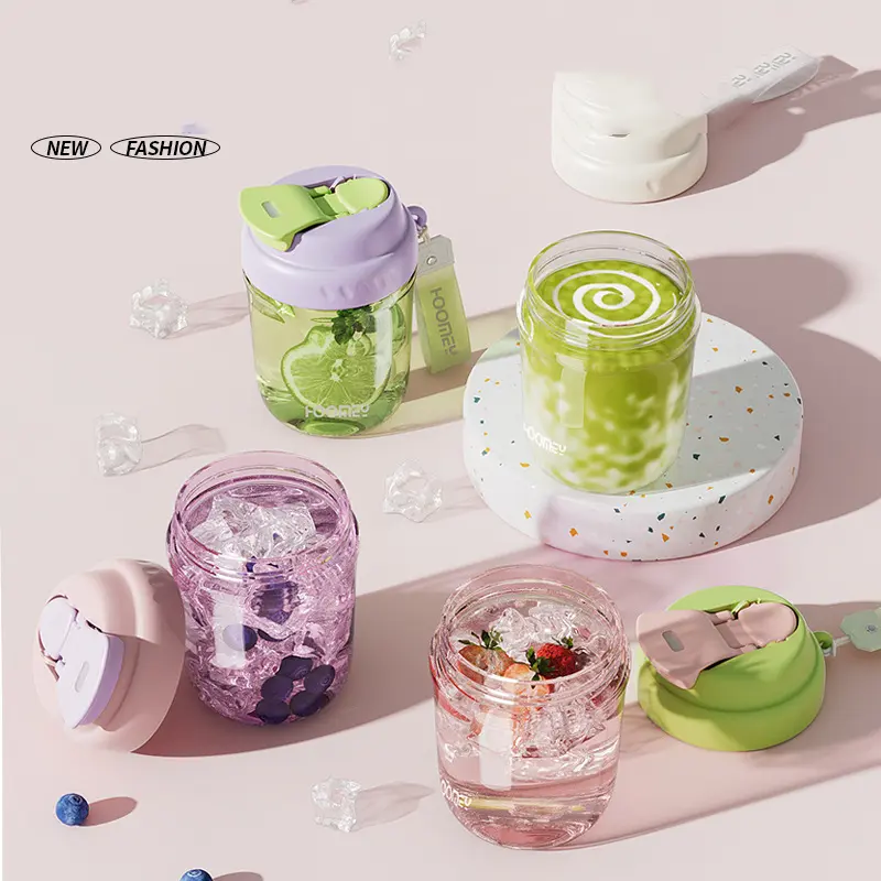 Portable Children's Water Cup with Straw Transparent Plastic Straw Cup Household Portable Coffee Cup With Lid Christmas Present
