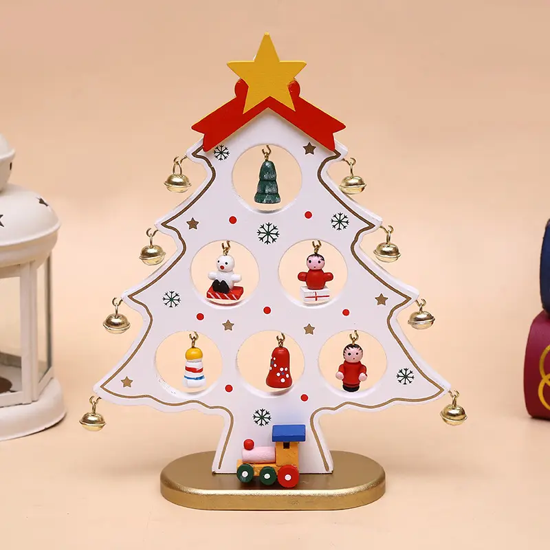 Mini Christmas Tree Decorations Wooden Desktop Christmas Tree Ornament Christmas Atmosphere Home Decor Xmas Ornaments Kids Gift