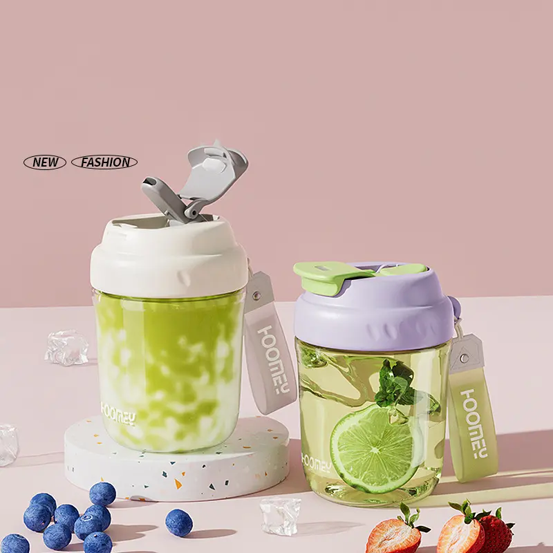 Portable Children's Water Cup with Straw Transparent Plastic Straw Cup Household Portable Coffee Cup With Lid Christmas Present