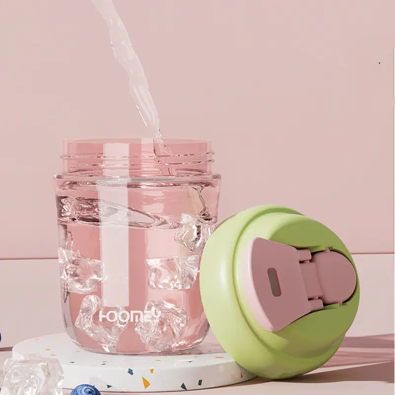 Portable Children's Water Cup with Straw Transparent Plastic Straw Cup Household Portable Coffee Cup With Lid Christmas Present