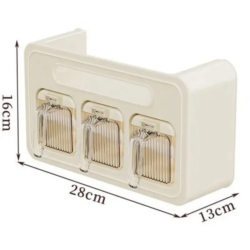 Household Plastic Wall Mounted Seasoning Box No Punching Waterproof Spice Rack with Spoons Moisture-proof Condiment Storage