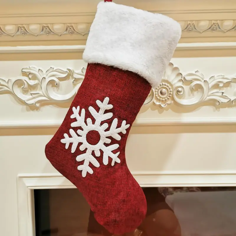 Christmas Stocking Xmas Snowflake Elk Deer Stockings Soft Plush Faux Fur Cuffs Gift Bag for Stairs Fireplace Hanging Home Decor