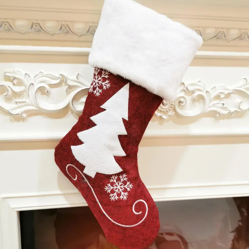 Christmas Stocking Xmas Snowflake Elk Deer Stockings Soft Plush Faux Fur Cuffs Gift Bag for Stairs Fireplace Hanging Home Decor