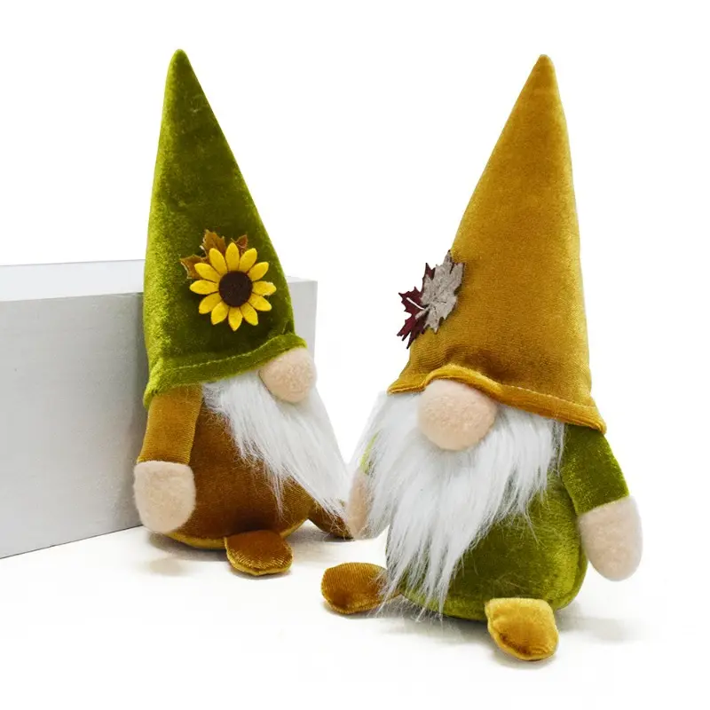 3PCS Autumn Faceless Maple Leaf Sunflower Fabric Doll Goblin Rudolph Season Ornament Dwarf Sunflower Goblin Ornament Dwarf Doll