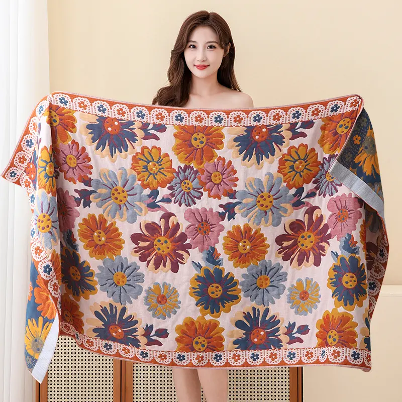 Four Layer Pure Cotton Gauze Bathtowel for Adult Large Size Soft Beach Towel Water Uptake Bathtowels Spring Autumn