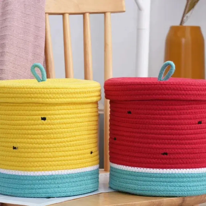 Cartoon Cute Watermelon Storage Basket Desktop Cosmetics Snack Box Hand Woven Modern Miscellaneous Woven Storage Basket