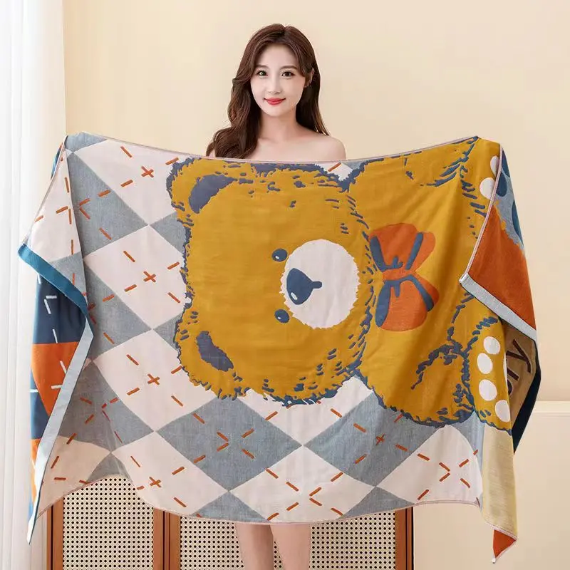 Four Layer Pure Cotton Gauze Bathtowel for Adult Large Size Soft Beach Towel Water Uptake Bathtowels Spring Autumn