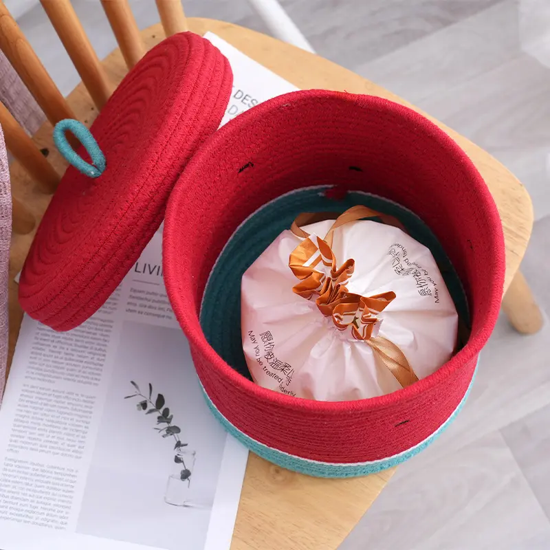 Cartoon Cute Watermelon Storage Basket Desktop Cosmetics Snack Box Hand Woven Modern Miscellaneous Woven Storage Basket