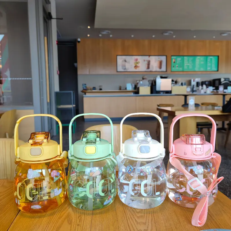 Kids Straw Cup Water Bottles Cartoon Feeding with Straws and Lids Portable Toddlers Beverage Cup Large Capacity Kettle