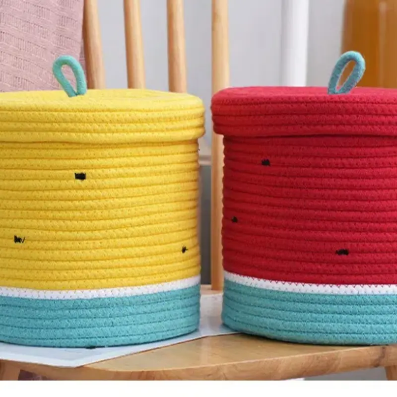 Cartoon Cute Watermelon Storage Basket Desktop Cosmetics Snack Box Hand Woven Modern Miscellaneous Woven Storage Basket