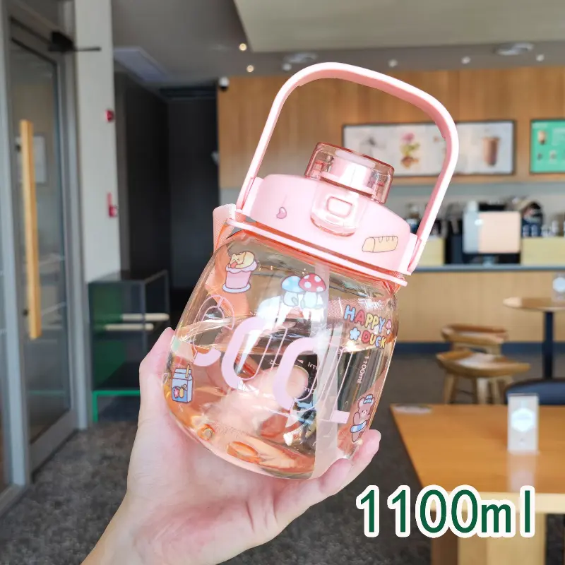 Kids Straw Cup Water Bottles Cartoon Feeding with Straws and Lids Portable Toddlers Beverage Cup Large Capacity Kettle