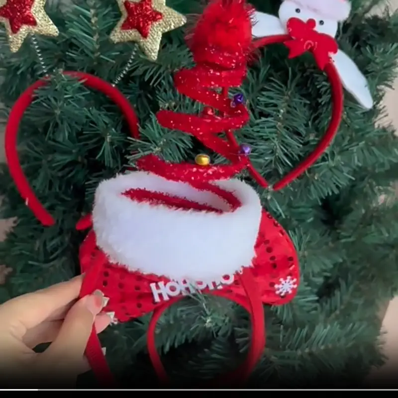 5Pcs Christmas Headbands Children Adult Hair Band Red Christmas Santa Claus Snowman Antlers Headband Xmas Decoration Girls Gifts