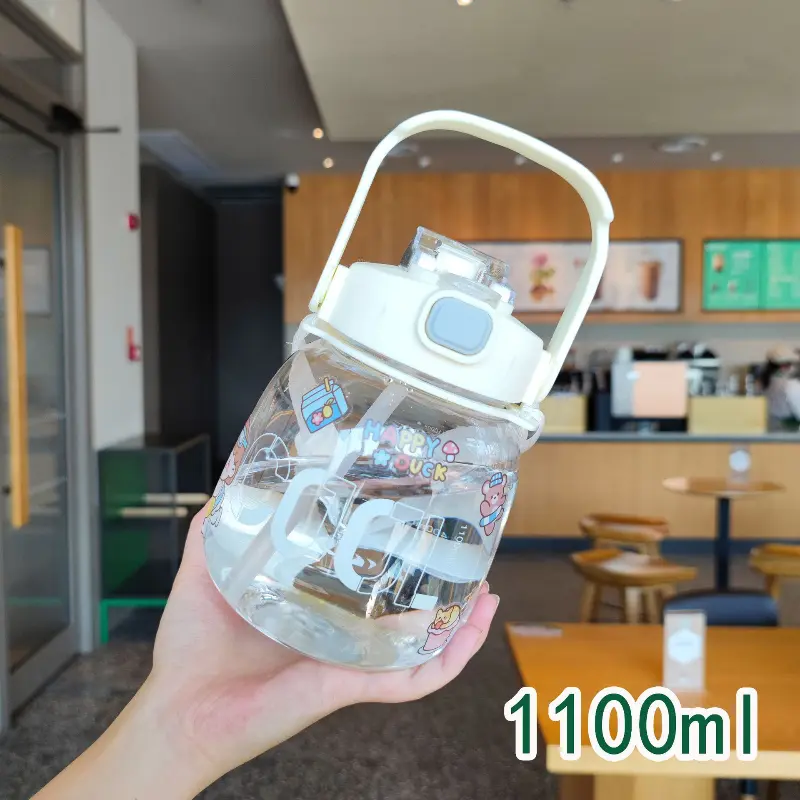 Kids Straw Cup Water Bottles Cartoon Feeding with Straws and Lids Portable Toddlers Beverage Cup Large Capacity Kettle