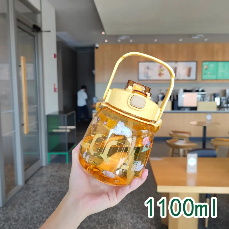 Kids Straw Cup Water Bottles Cartoon Feeding with Straws and Lids Portable Toddlers Beverage Cup Large Capacity Kettle