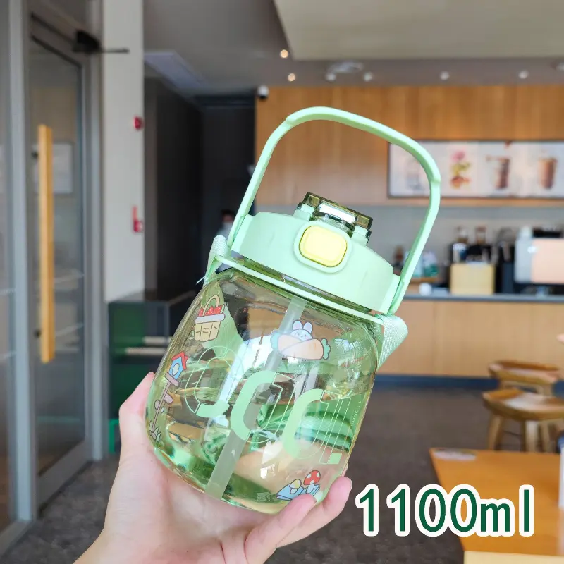 Kids Straw Cup Water Bottles Cartoon Feeding with Straws and Lids Portable Toddlers Beverage Cup Large Capacity Kettle