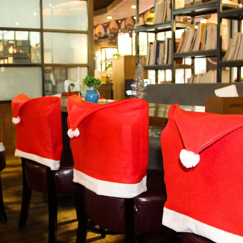(12pcs/pack) 60cm*50cm Red Christmas Hat Chair Back Cover Xmas Chair Decoration Home Handmade DIY Christmas Festival Decor