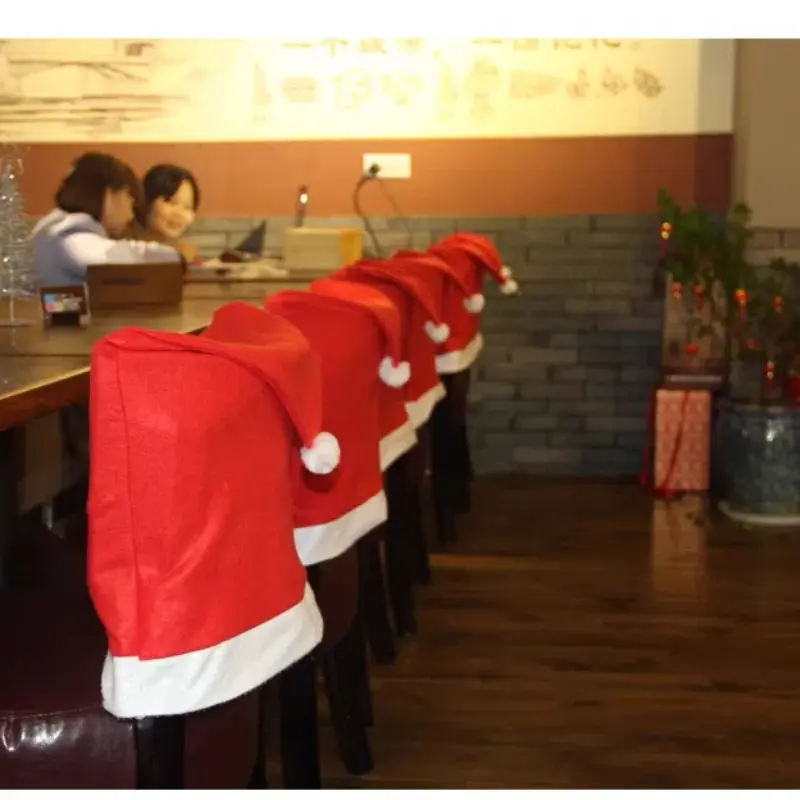 (12pcs/pack) 60cm*50cm Red Christmas Hat Chair Back Cover Xmas Chair Decoration Home Handmade DIY Christmas Festival Decor