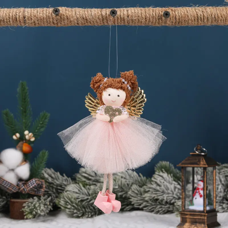 3PC S Angel Hanging Doll Pendants Wooden Love/Snowflakes Butterfly Wings Christmas Tree Ornaments for Holiday Party Gifts