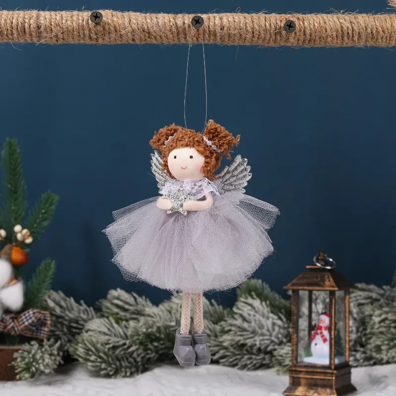 3PC S Angel Hanging Doll Pendants Wooden Love/Snowflakes Butterfly Wings Christmas Tree Ornaments for Holiday Party Gifts