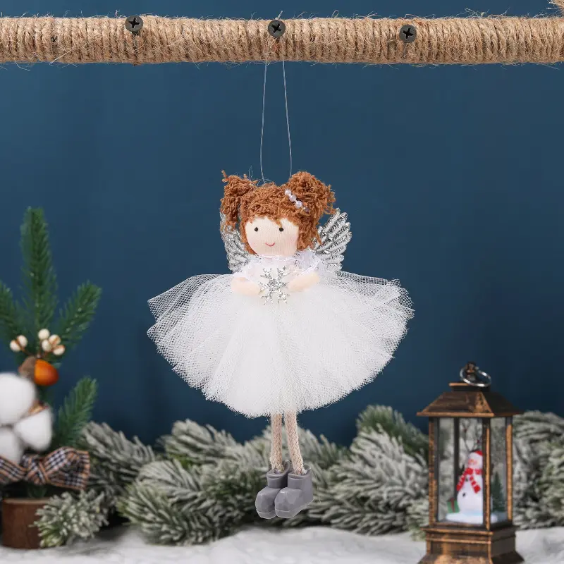 3PC S Angel Hanging Doll Pendants Wooden Love/Snowflakes Butterfly Wings Christmas Tree Ornaments for Holiday Party Gifts