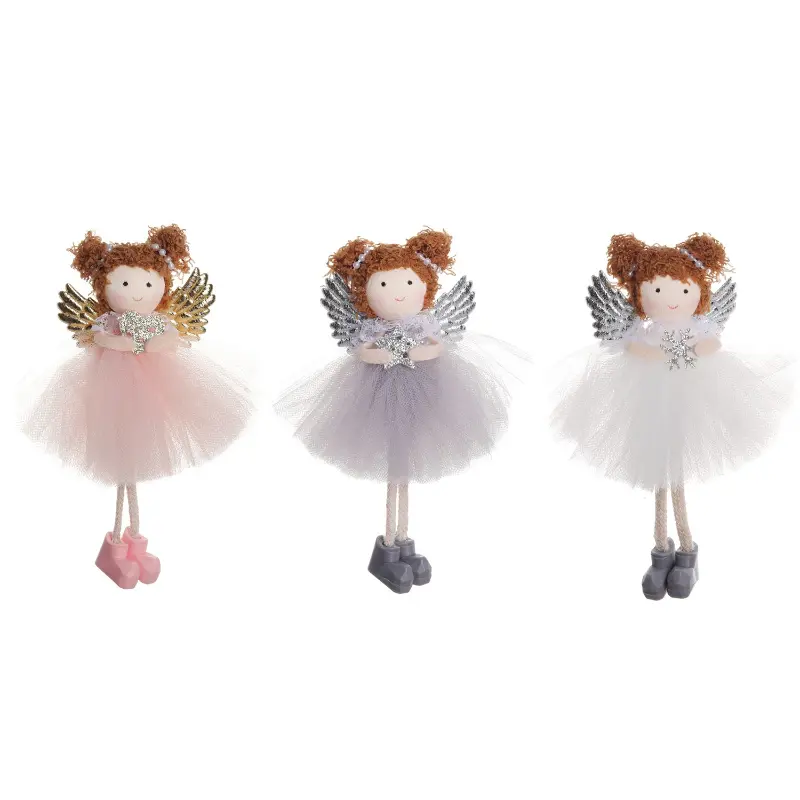 3PC S Angel Hanging Doll Pendants Wooden Love/Snowflakes Butterfly Wings Christmas Tree Ornaments for Holiday Party Gifts