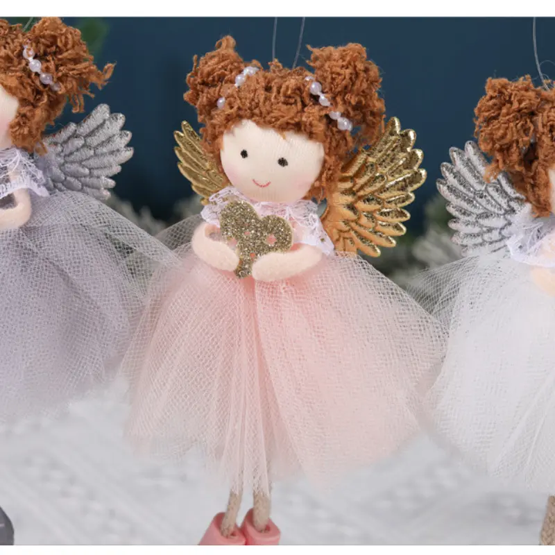 3PC S Angel Hanging Doll Pendants Wooden Love/Snowflakes Butterfly Wings Christmas Tree Ornaments for Holiday Party Gifts