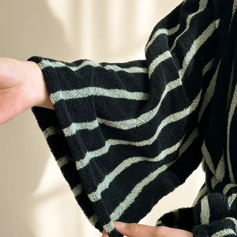 Striped Bathrobe for Couples Homewear Simple Sweet Loungewear Pure Cotton Comfortable Long Nightgown Robe Home Clothes