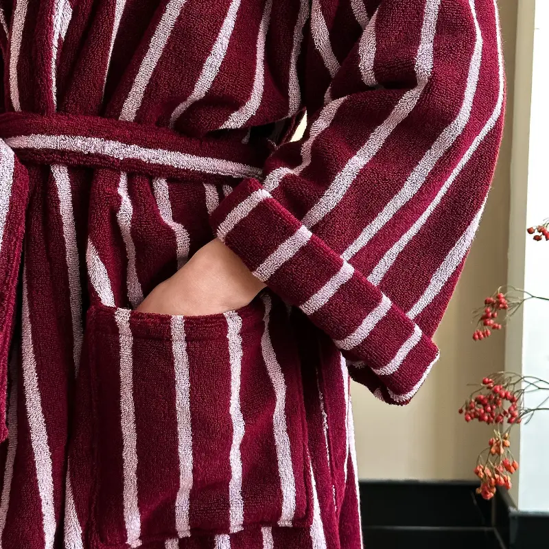 Striped Bathrobe for Couples Homewear Simple Sweet Loungewear Pure Cotton Comfortable Long Nightgown Robe Home Clothes