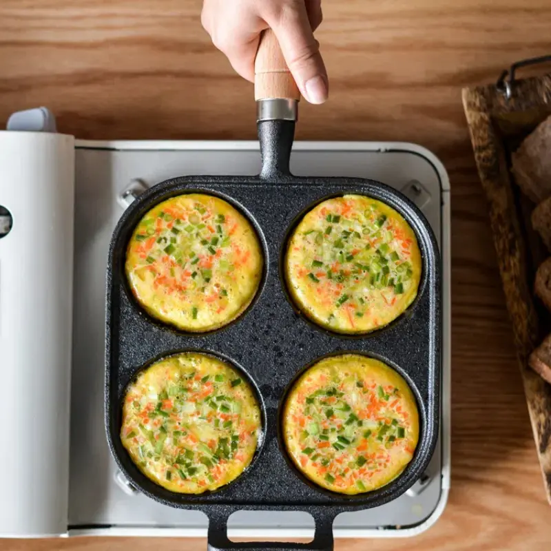 Cast Iron Egg Frying Pan Four Hole Egg Dumpling Pot Hamburger Machine Mold Breakfast Non Stick Pot Kitchen Pans