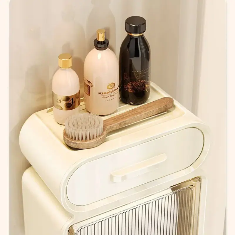 Toilet Tissue Box Wall Mounted Paper Tube Paper Drawer Storage Bathroom Double Layer Storage Rack Toilet Roll Holder Waterproof