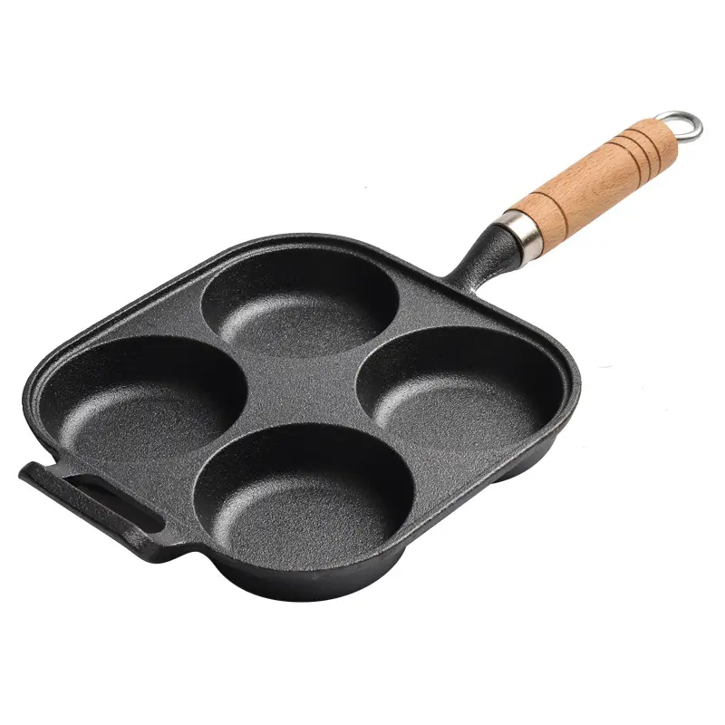 Cast Iron Egg Frying Pan Four Hole Egg Dumpling Pot Hamburger Machine Mold Breakfast Non Stick Pot Kitchen Pans