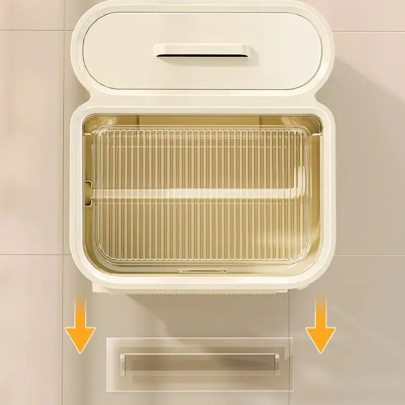 Toilet Tissue Box Wall Mounted Paper Tube Paper Drawer Storage Bathroom Double Layer Storage Rack Toilet Roll Holder Waterproof