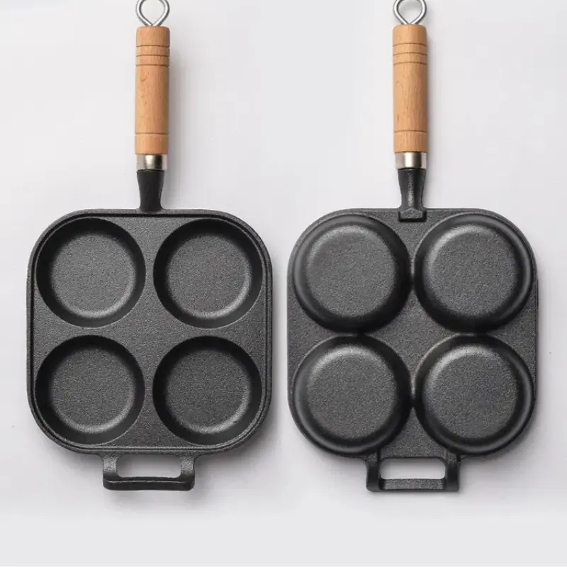 Cast Iron Egg Frying Pan Four Hole Egg Dumpling Pot Hamburger Machine Mold Breakfast Non Stick Pot Kitchen Pans